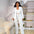 Elegant Pearl Patchwork 3 Pieces Set for Women Long Sleeves Coat vest
