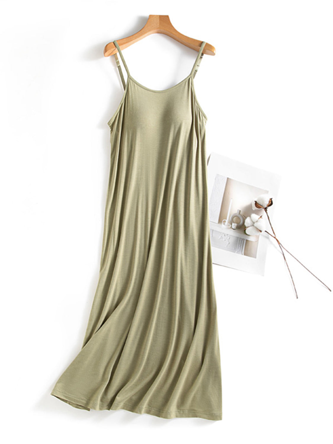 Scoop Neck Midi Cami Dress with Elegant Built-in Bra