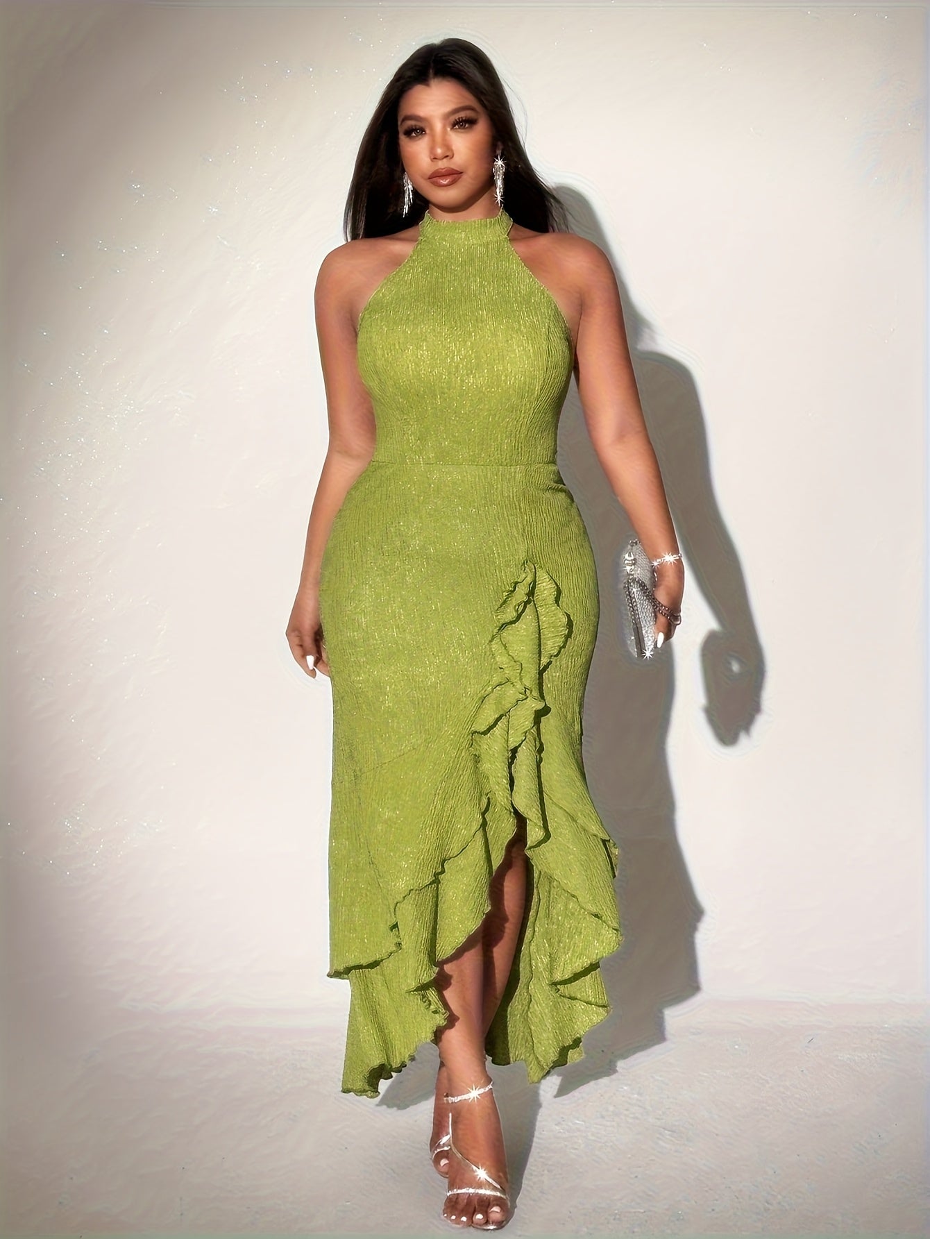 Women's Plus-Size Elegant Casual  Sleeveless Fitted Textured Dress