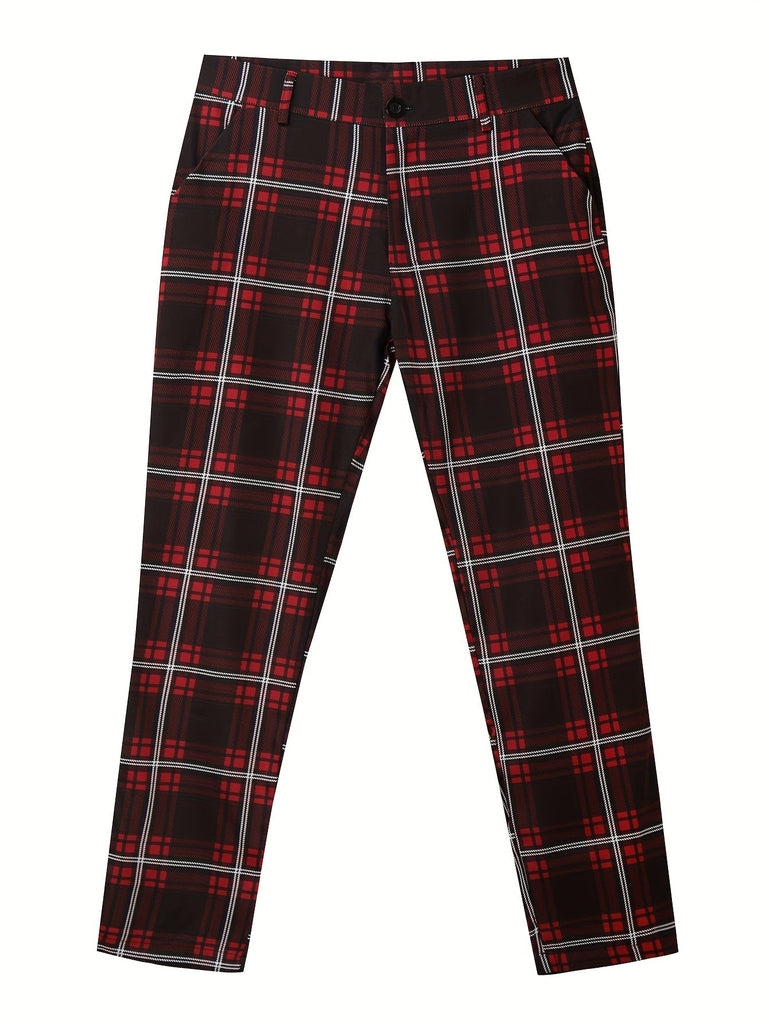 Men's Plaid Dress Pants - Comfortable Stretch, Vintage Formal Wear