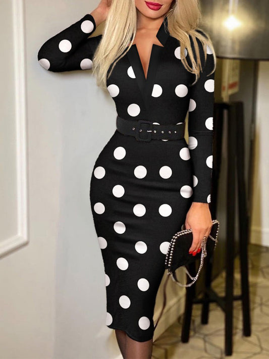 Formal Notched Long Sleeve Wrap Ladies Business Casual Dress