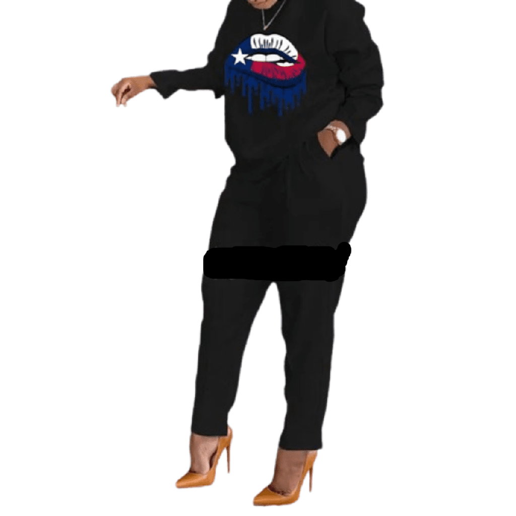 Women's Vintage Print Two-Piece Set with O-Neck Top and Shorts or Pants