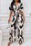 Women Printed V Neck Long Lantern Sleeves Lace Up Wide Leg Jumpsuit