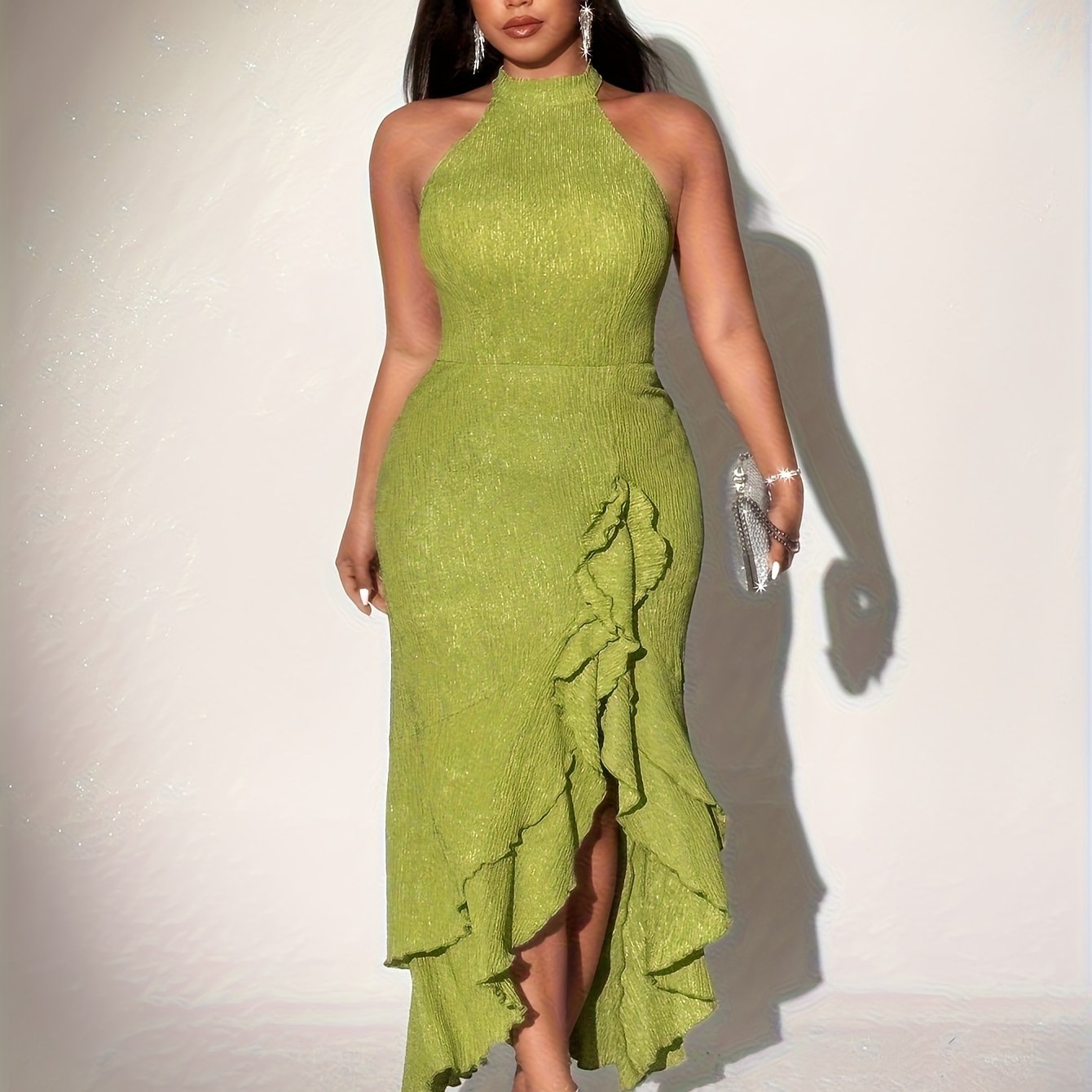 Women's Plus-Size Elegant Casual  Sleeveless Fitted Textured Dress