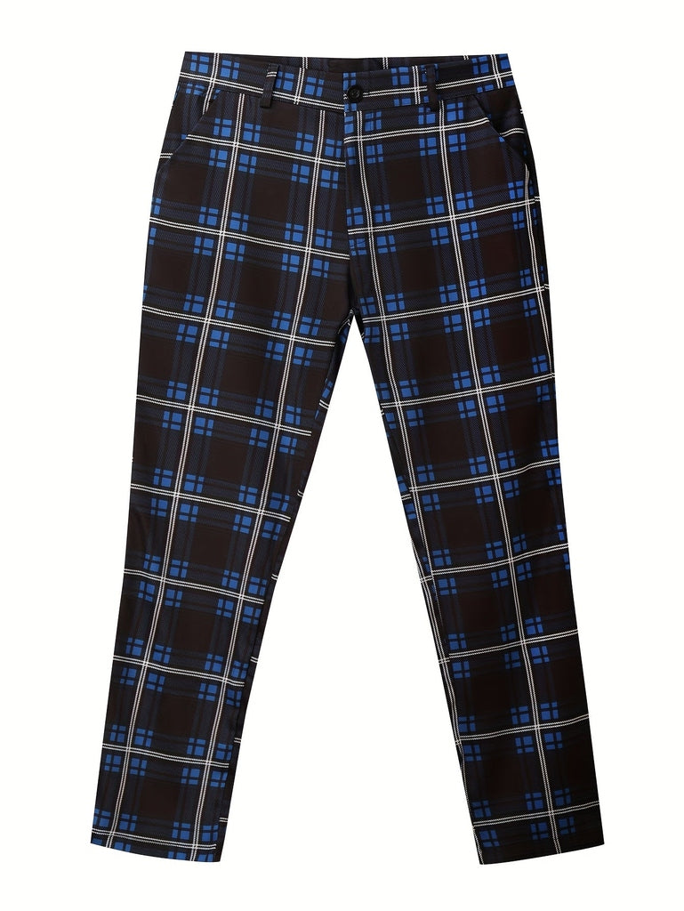 Men's Plaid Dress Pants - Comfortable Stretch, Vintage Formal Wear