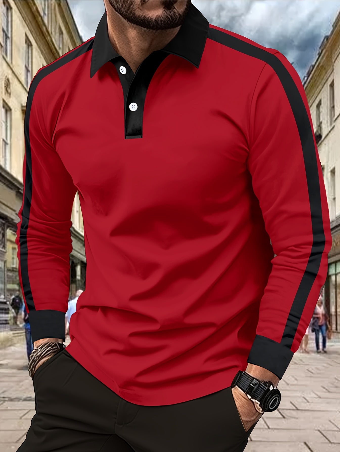 Elegant Men's Ribbed Shirt - Casual Long Sleeve, Button-Up Collar