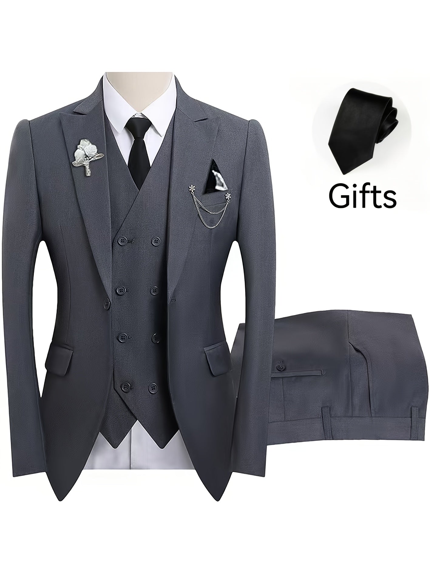 Men's 3-Piece Suit Set (Suit Jacket + Vest + Pants, with a Tie) Slim Fit Tailcoat