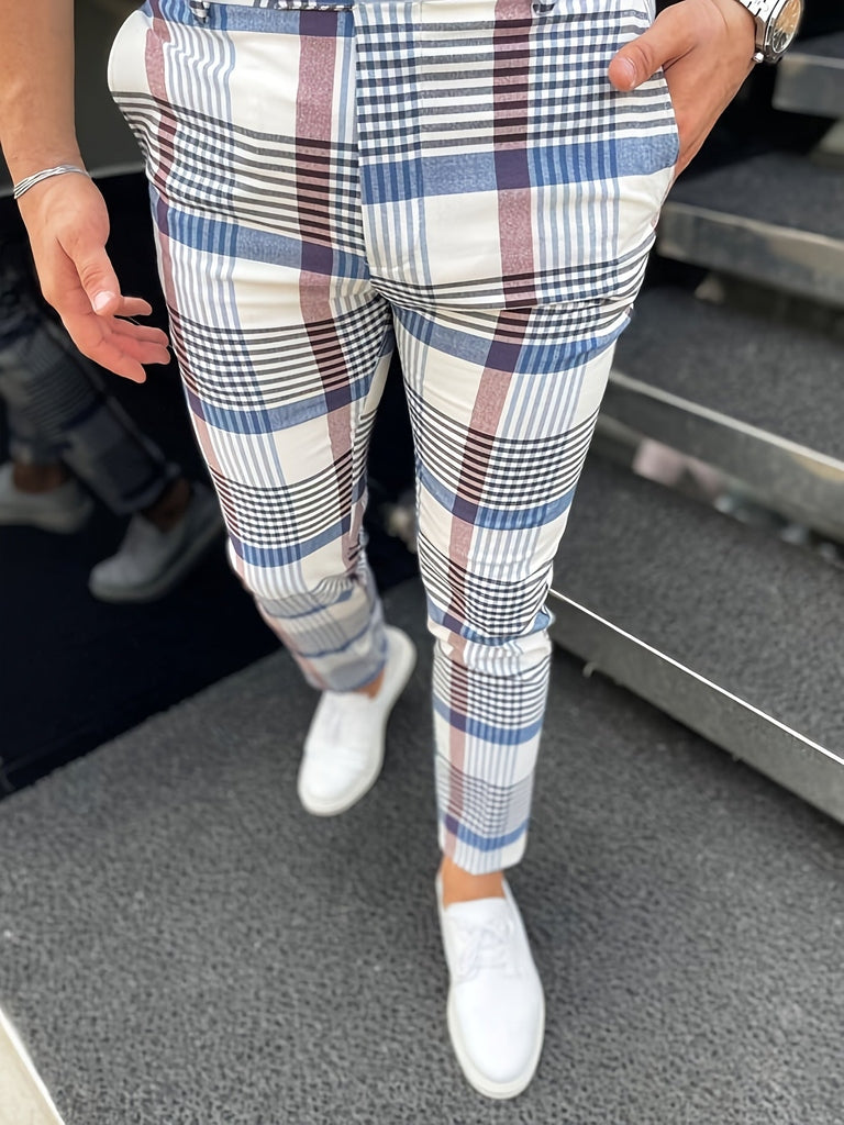 Men's Slim Fit Digital Print Plaid Checkered Casual Pants