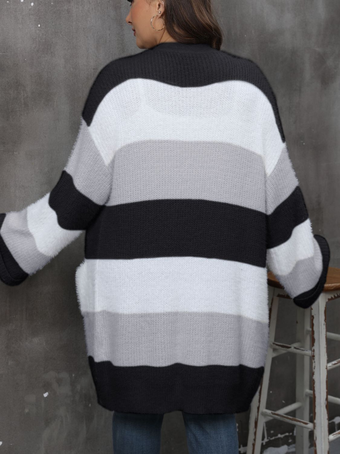 Plus Size Women Clothing Open Front Long Sleeve Cardigan Dress