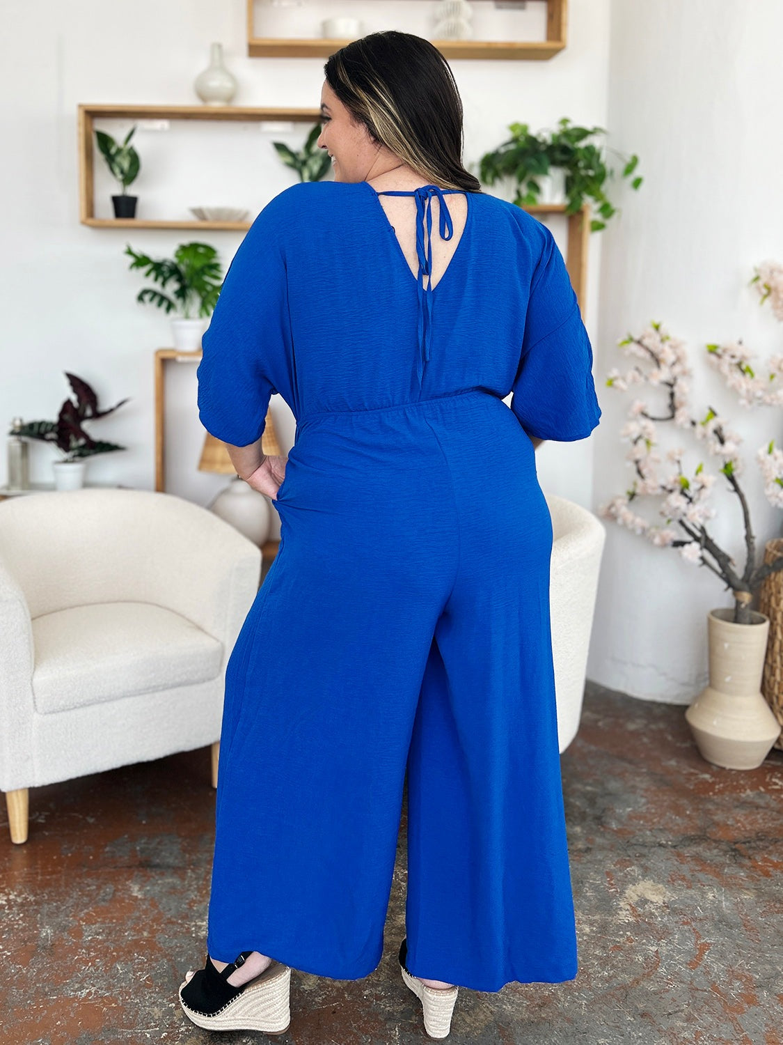 Chic Casual Full Size Half Sleeve Wide Leg Jumpsuit
