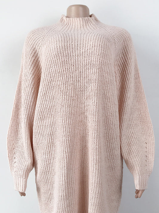 Warm and Fashionable Mock Neck Dropped Shoulder Sweater Dress