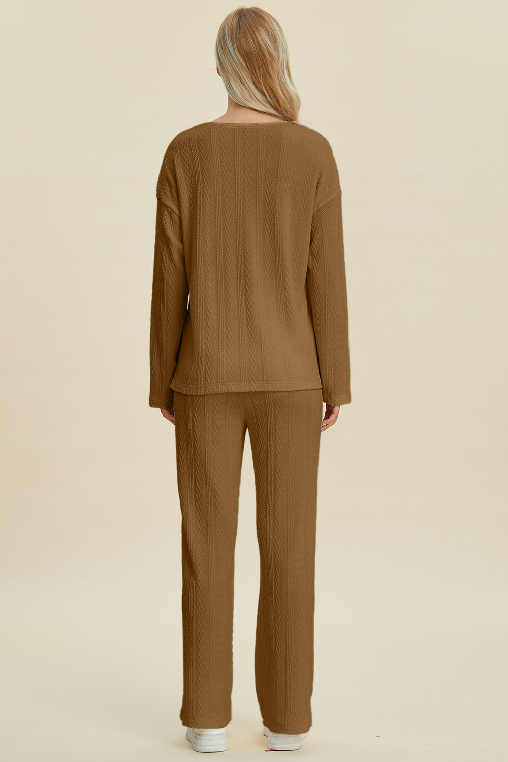 Women Cable-Knit 2 Pieces Outfits Long Sleeve Top and Pants Set