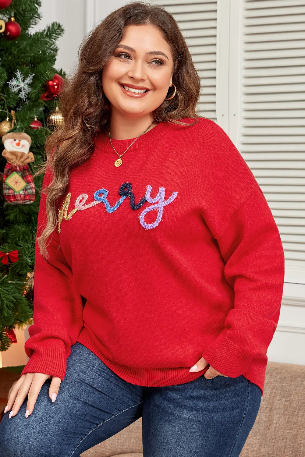 Plus Size Women Classic Round Neck Long Sleeve Sweater Tops