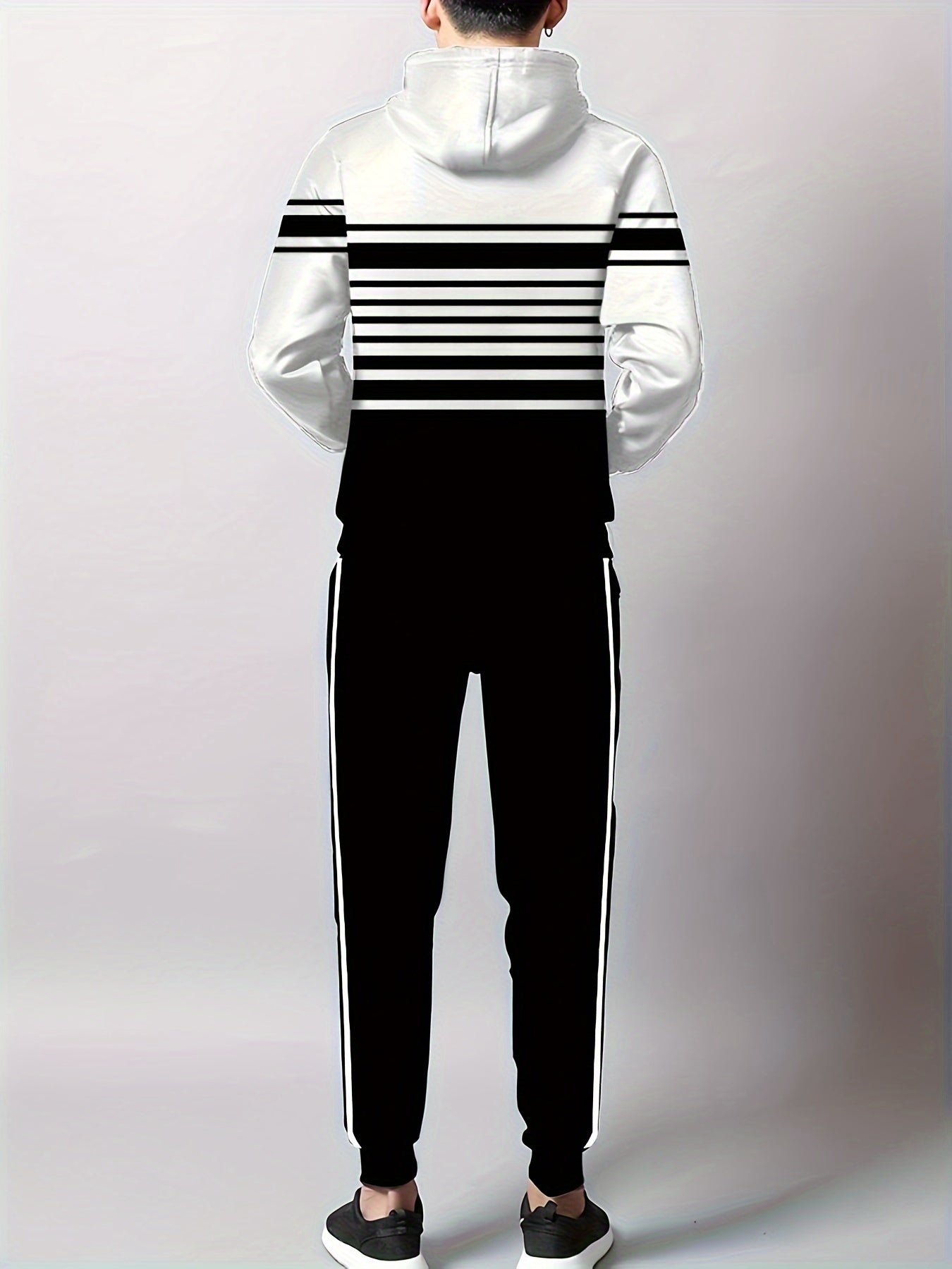 Men's Casual Striped Hoodie and Sweatpants Set, Knit Dress Pullover