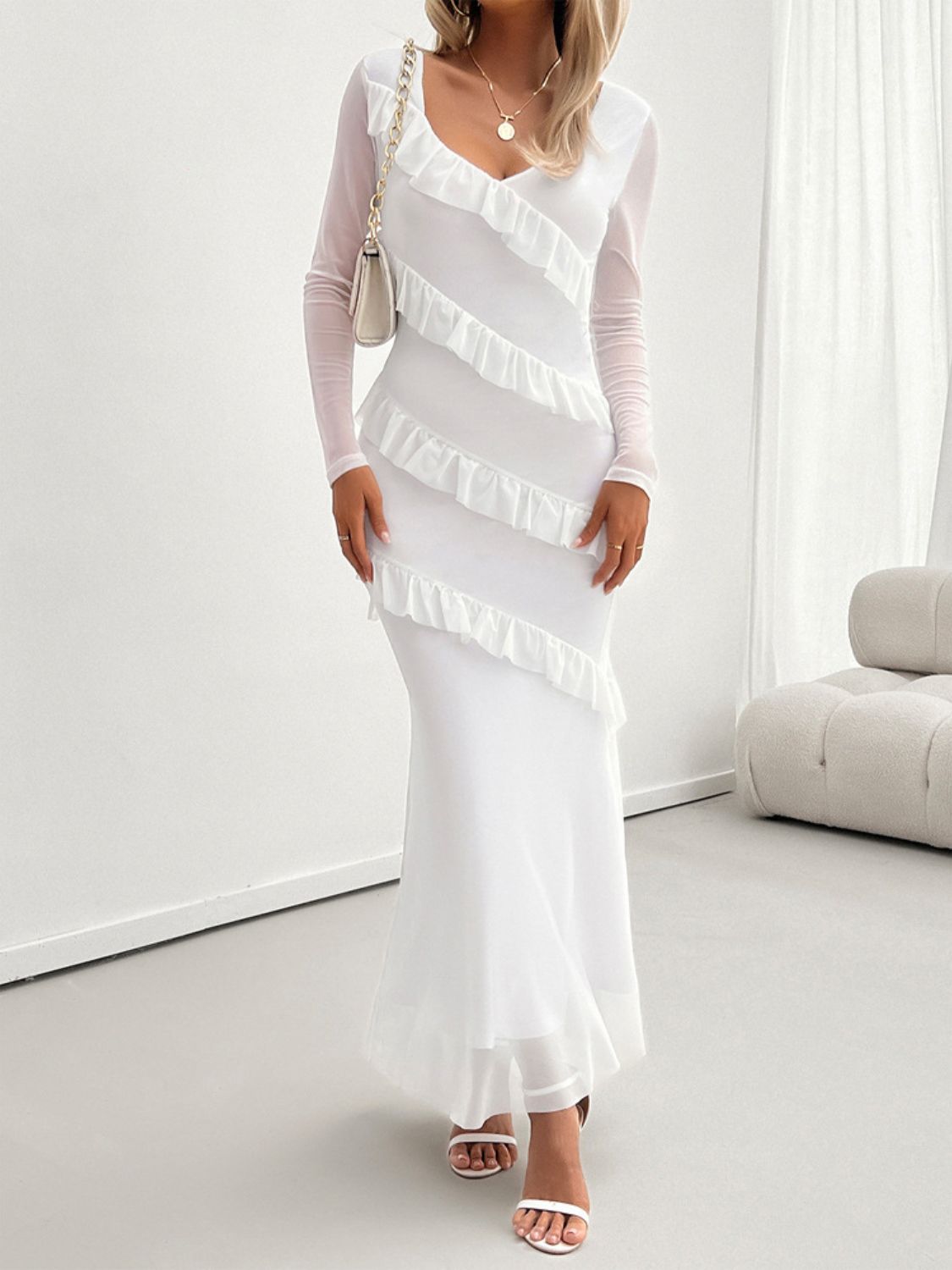 Ruffled Surplice Long Sleeve Maxi Dress for Women