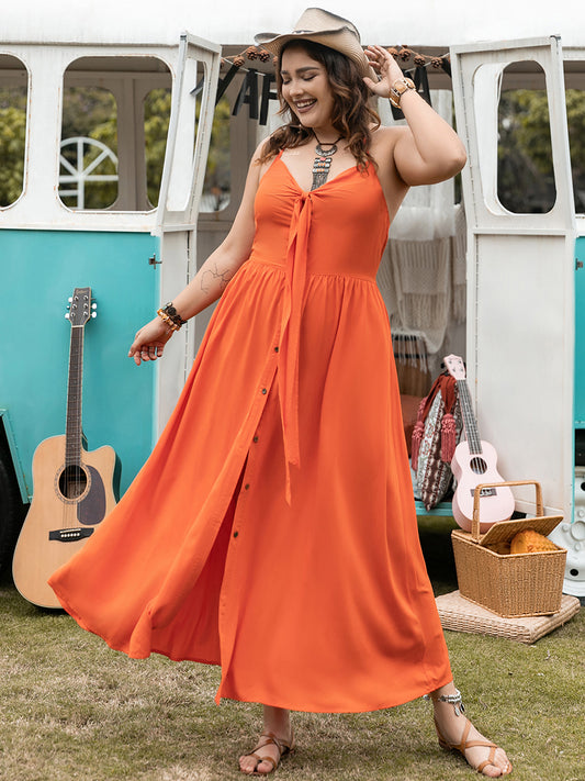 Women Plus Size Modern Halter Neck Casual Midi Dress