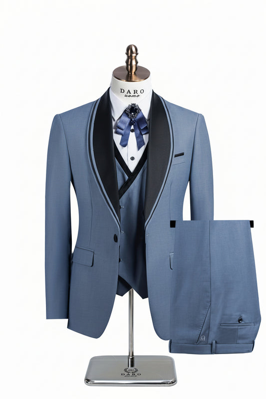 Blue men's suit on a mannequin with 'Black Smart' branding.