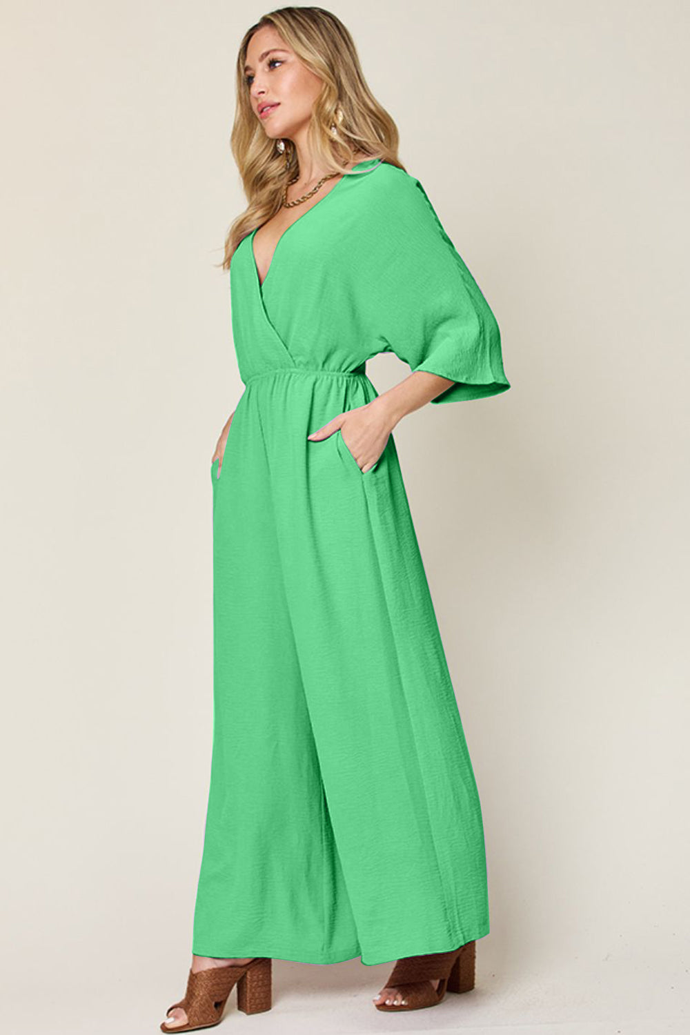 Chic Casual Full Size Half Sleeve Wide Leg Jumpsuit