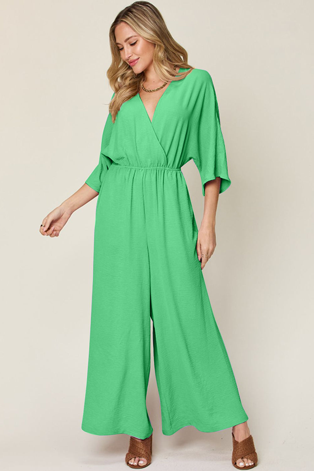 Chic Casual Full Size Half Sleeve Wide Leg Jumpsuit