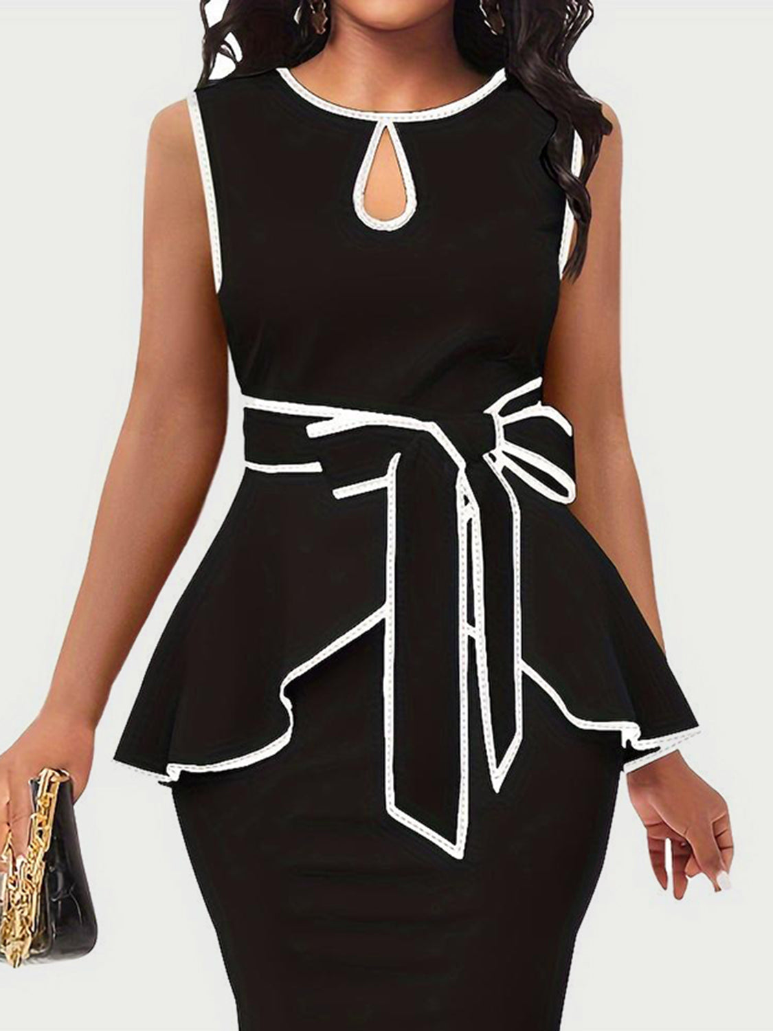 Plus Size Cutout Contrast Sleeveless Casual Dress For Women