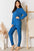 Two-piece Full Size Ribbed Round Neck High-Low Slit Top and Pants Set