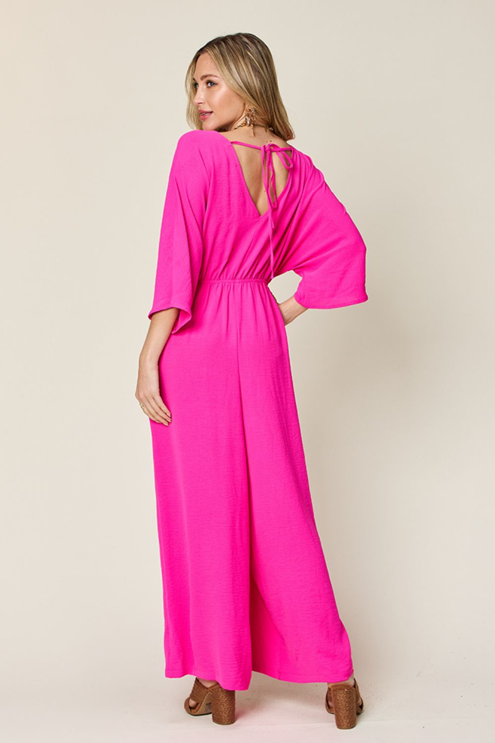 Chic Casual Full Size Half Sleeve Wide Leg Jumpsuit