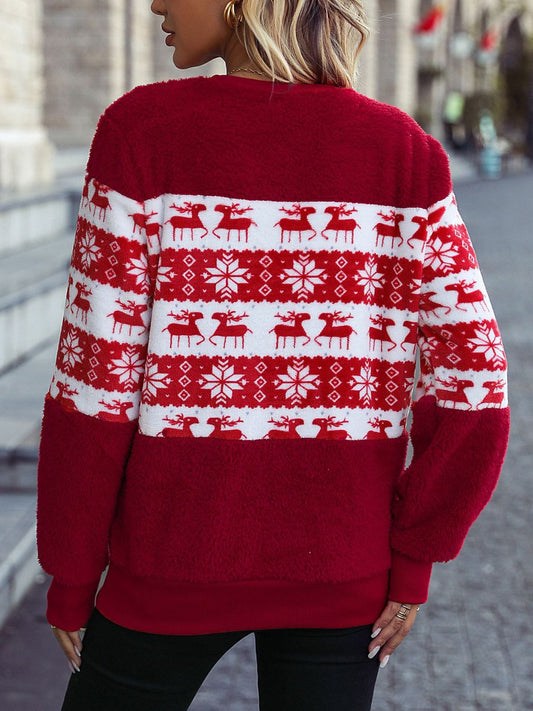 Fancy Chic Christmas Element Round Neck Long Sleeve Sweatshirt