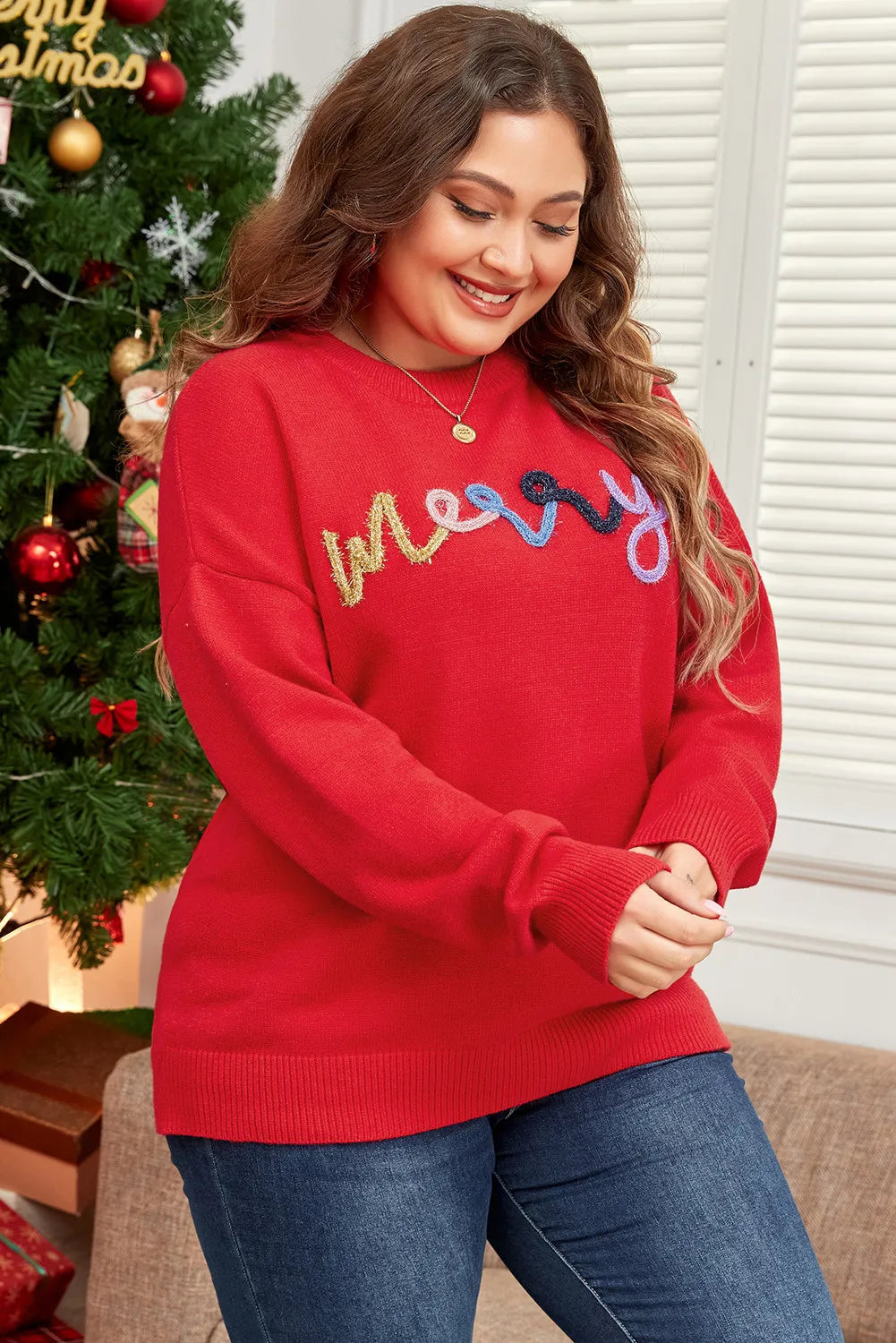 Plus Size Women Classic Round Neck Long Sleeve Sweater Tops