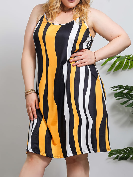 Plus Size Striped Cami Sleep Sleeveless Nightgown Dress for Women