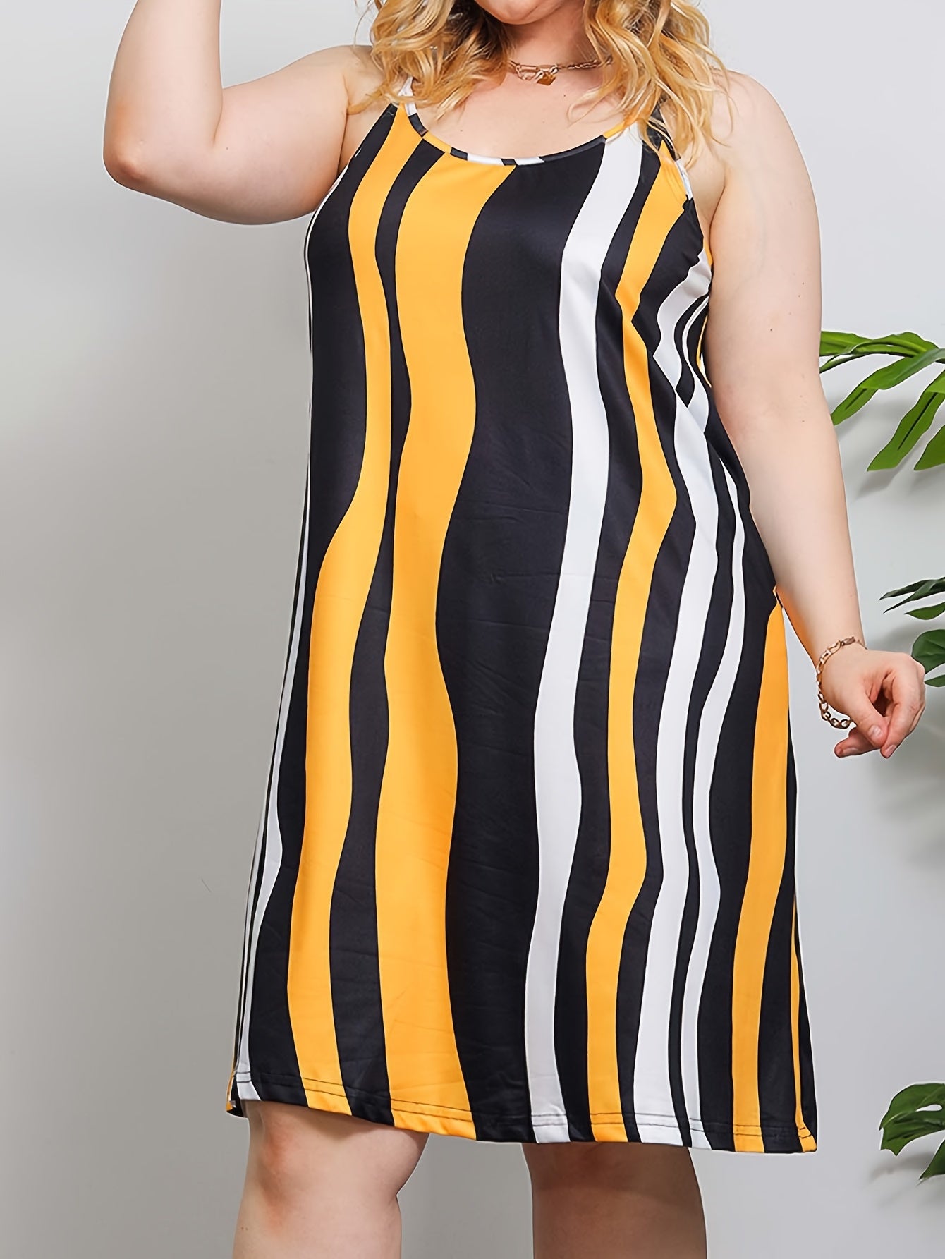 Plus Size Striped Cami Sleep Sleeveless Nightgown Dress for Women