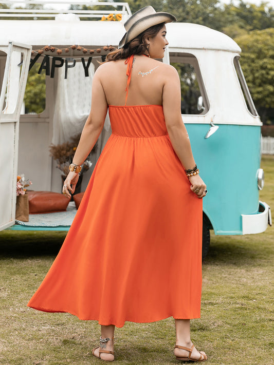 Women Plus Size Modern Halter Neck Casual Midi Dress