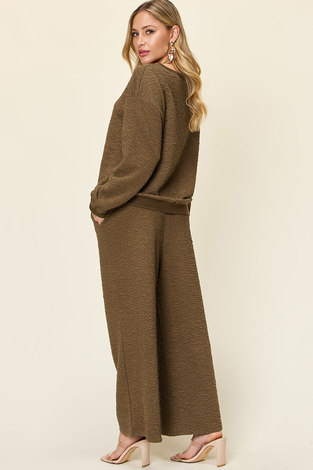 Two-piece Texture Long Sleeve Top and Pants Set dress for woman