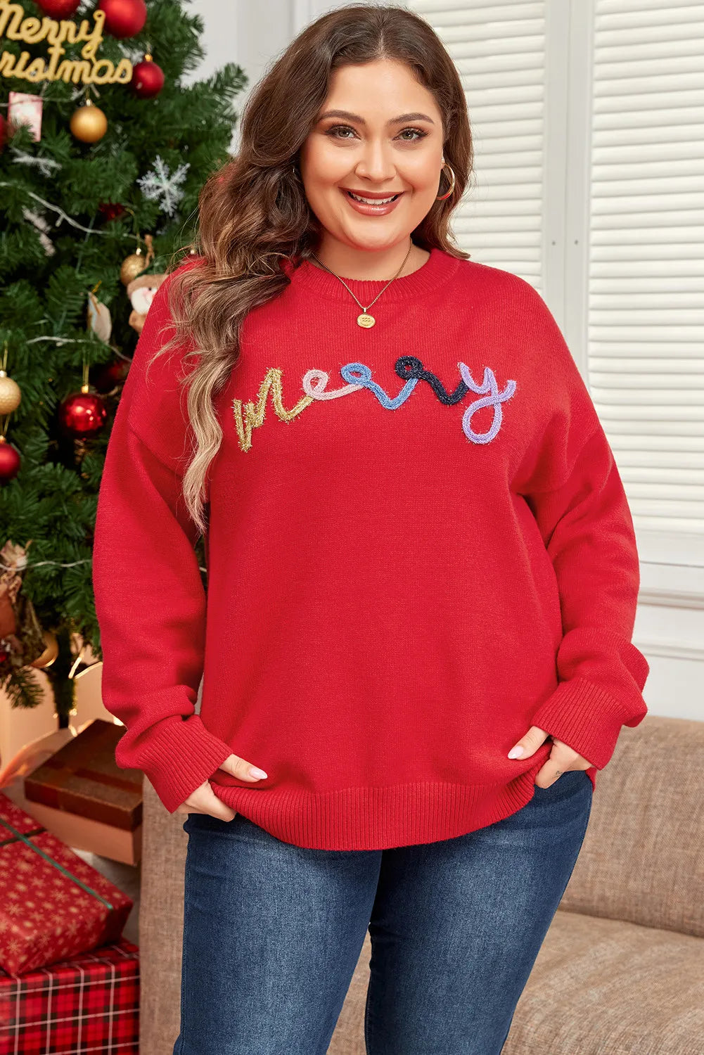 Plus Size Women Classic Round Neck Long Sleeve Sweater Tops