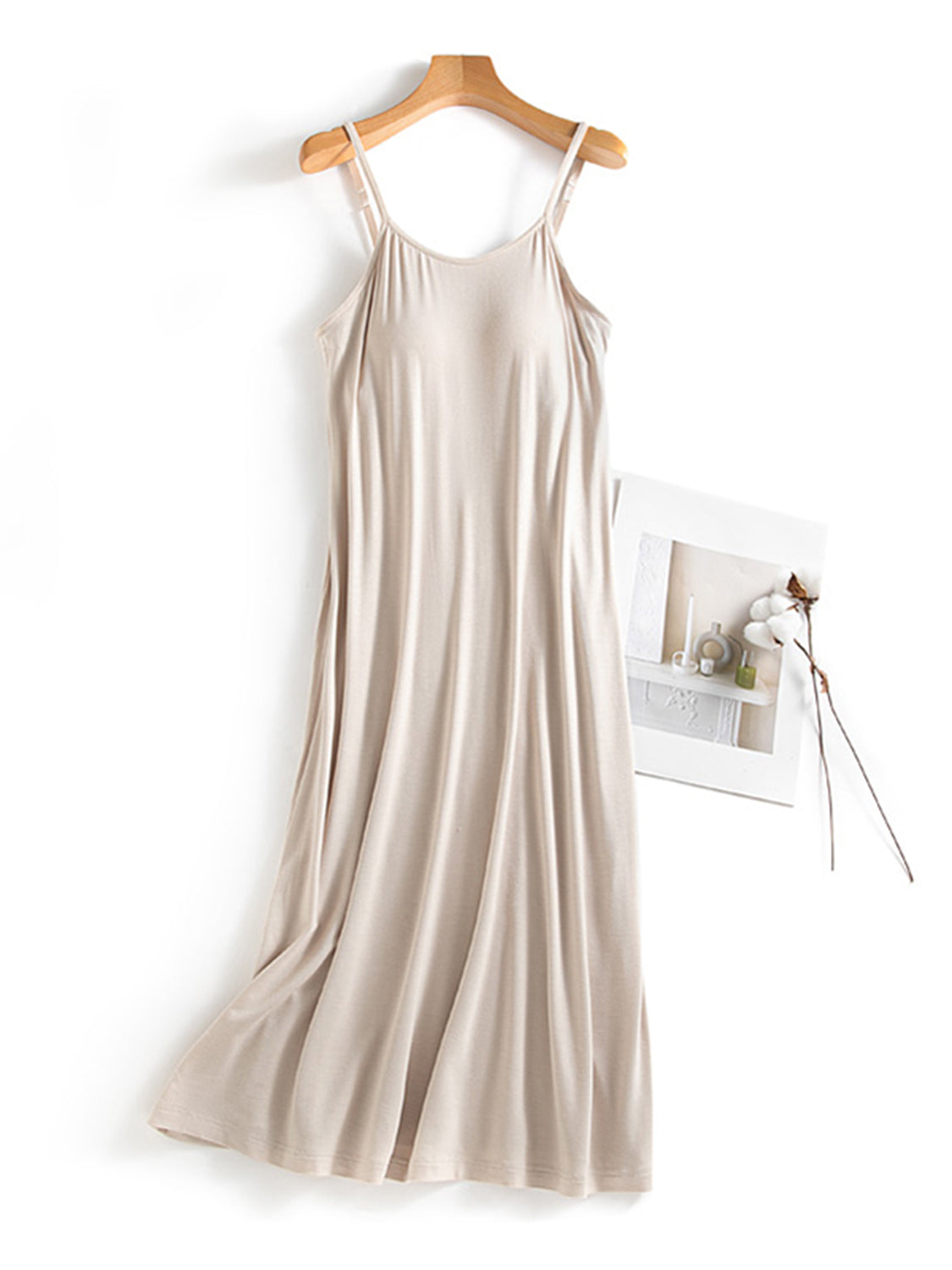 Scoop Neck Midi Cami Dress with Elegant Built-in Bra