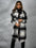 Women Classic Plaid Collared Neck Long Sleeve Stylish Coat Dress