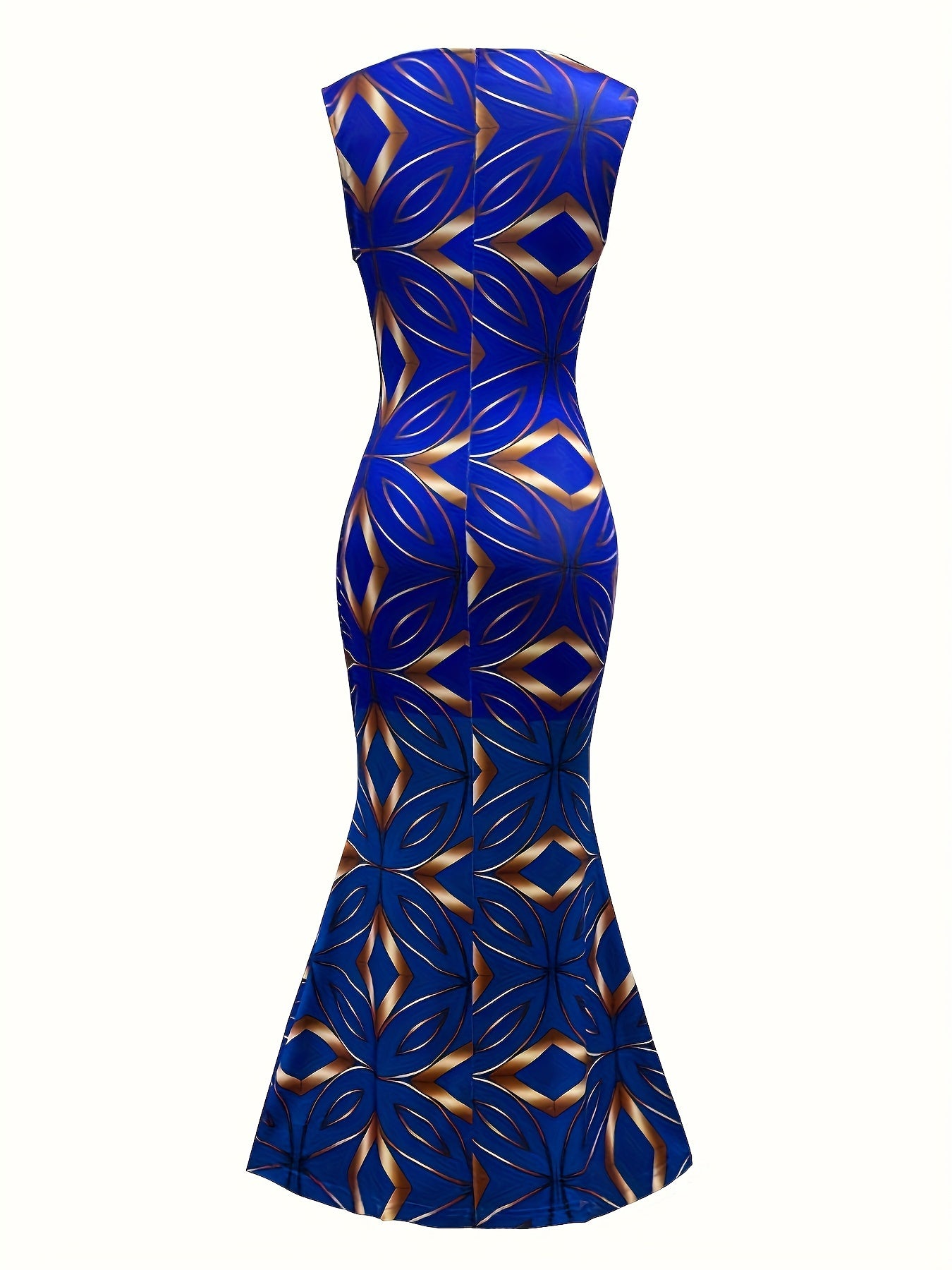 Long Sleeveless Geometric Print Maxi Tank Dress - Bodycon