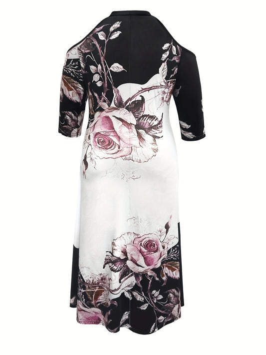 Women Plus Size Cutout Printed Cold Shoulder Dress