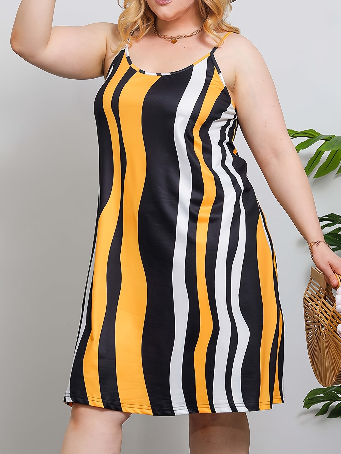Plus Size Striped Cami Sleep Sleeveless Nightgown Dress for Women
