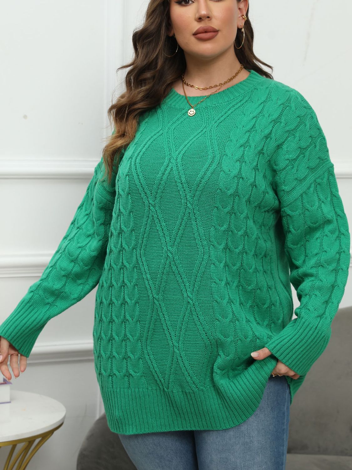 Chic Pullover Plus Size Round Neck Long Sleeve Knit Sweater
