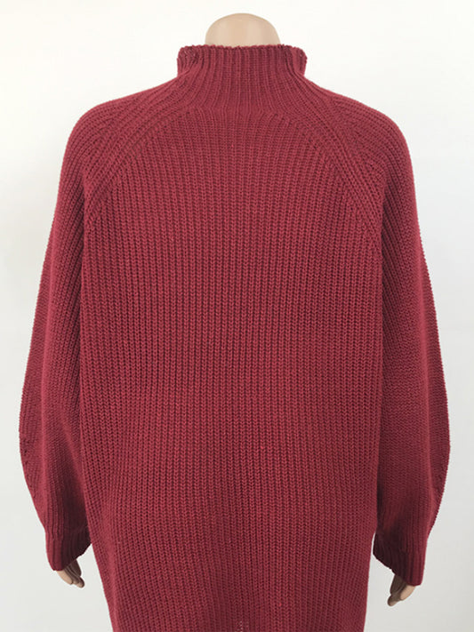 Warm and Fashionable Mock Neck Dropped Shoulder Sweater Dress
