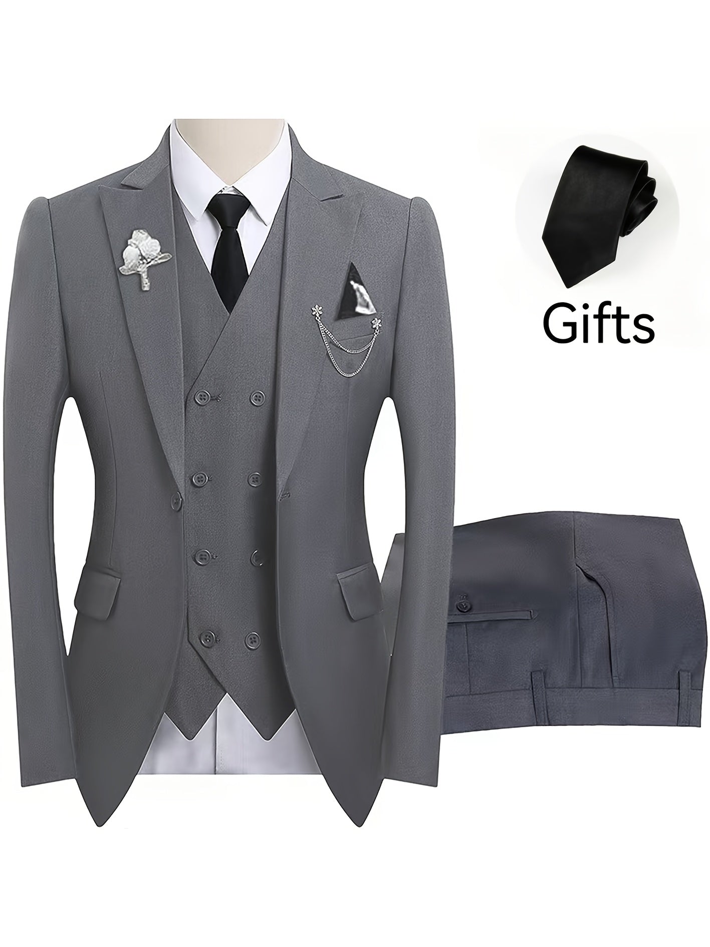 Men's 3-Piece Suit Set (Suit Jacket + Vest + Pants, with a Tie) Slim Fit Tailcoat