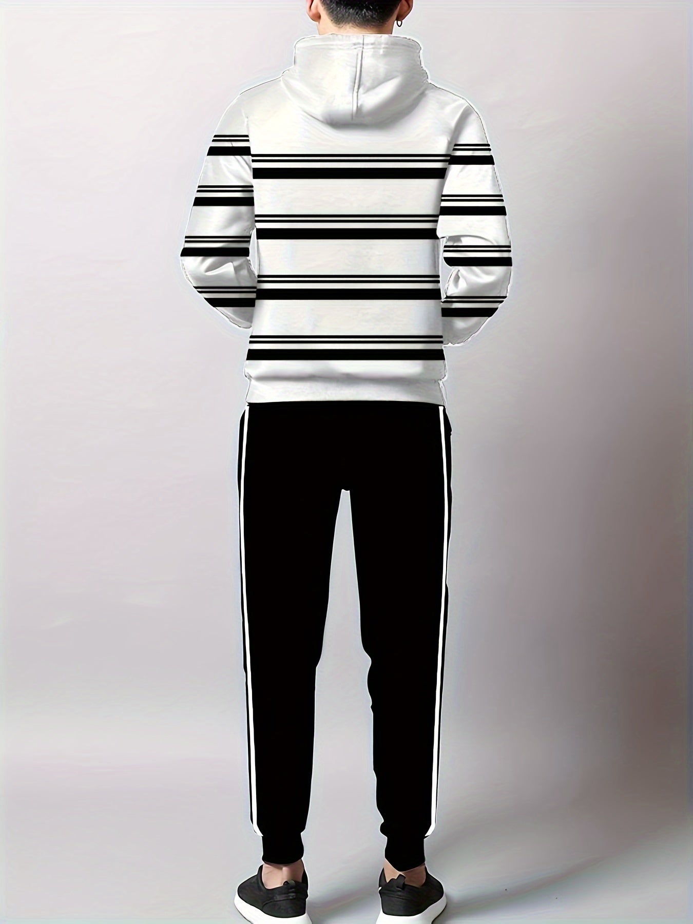 Men's Casual Striped Hoodie and Sweatpants Set, Knit Dress Pullover
