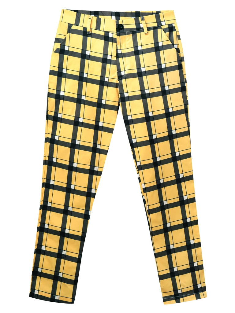 Men's Slim Fit Digital Print Plaid Checkered Casual Pants