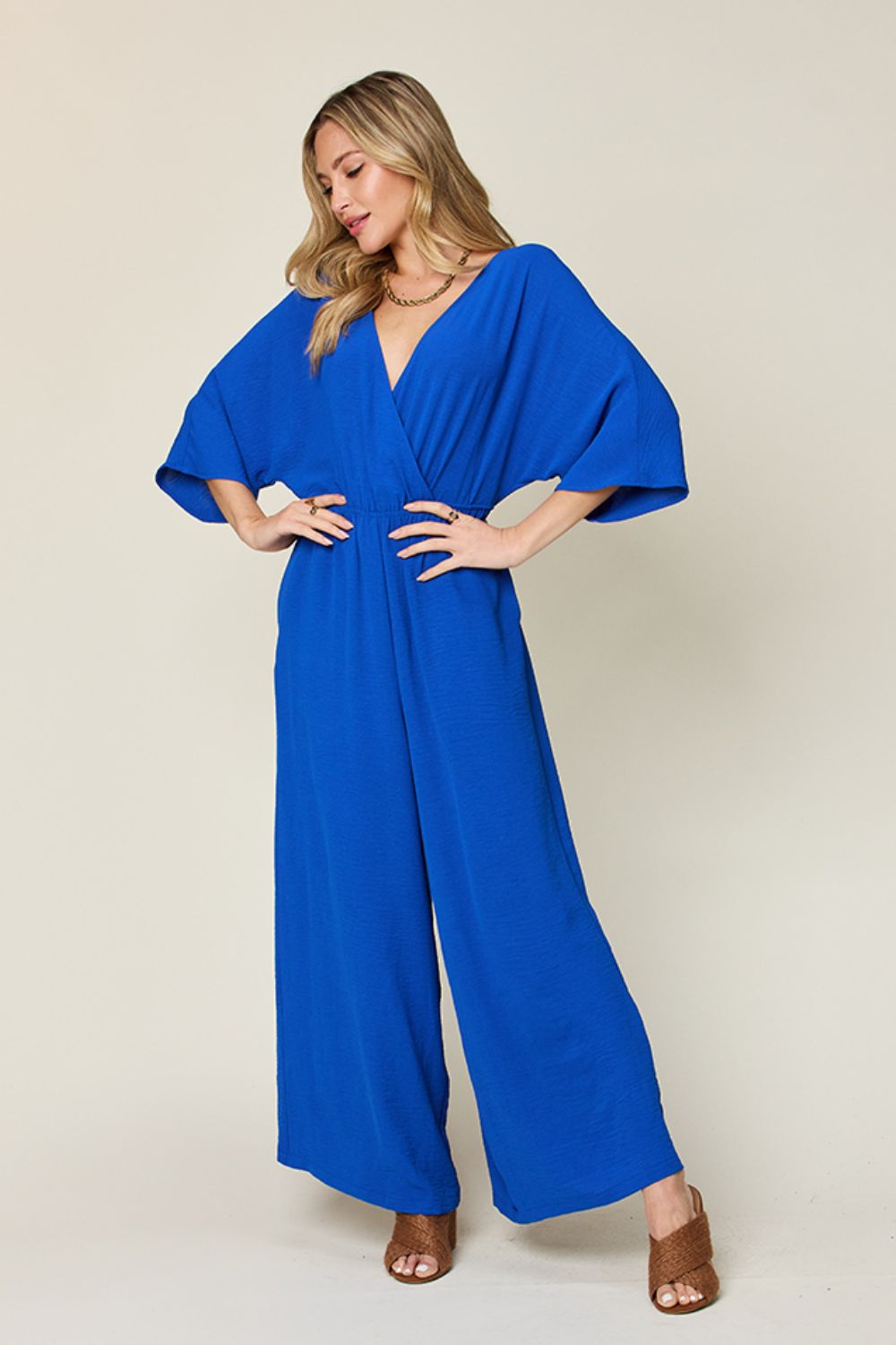 Chic Casual Full Size Half Sleeve Wide Leg Jumpsuit