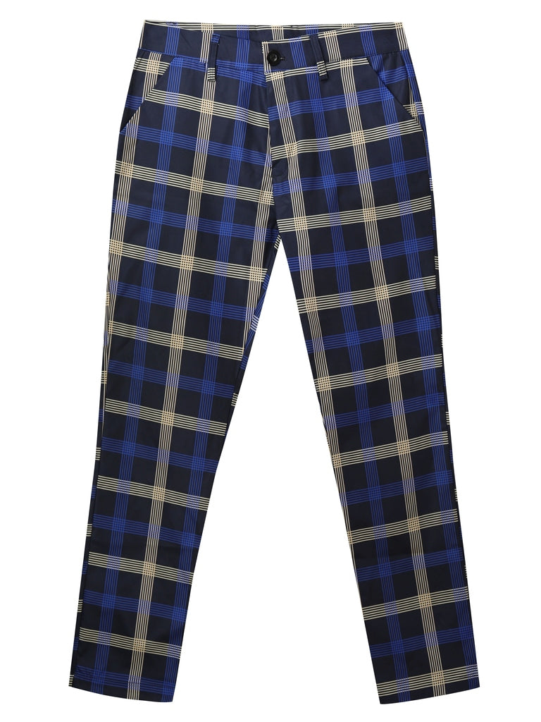 Men's Slim Fit Digital Print Plaid Checkered Casual Pants