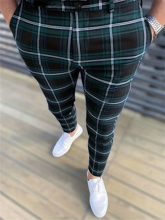 Men's Plaid Dress Pants - Comfortable Stretch, Vintage Formal Wear