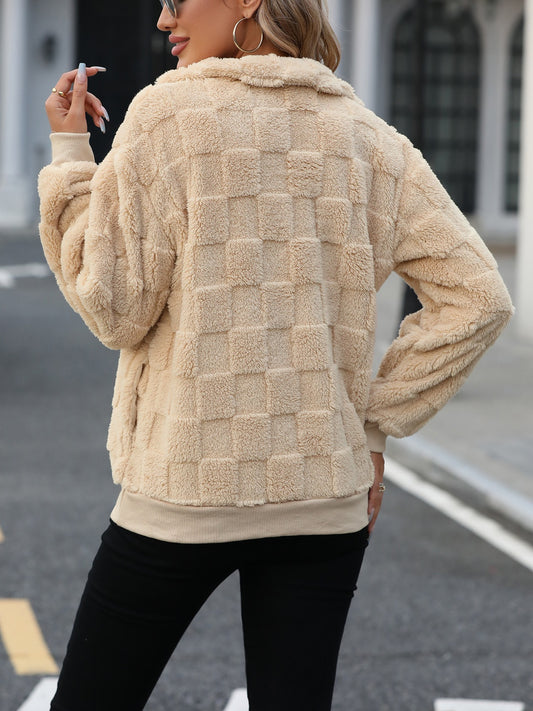 Fuzzy Quarter Zip Long Sleeve Sweatshirt Casual Warm and Cozy Wear