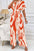 Women Printed V Neck Long Lantern Sleeves Lace Up Wide Leg Jumpsuit