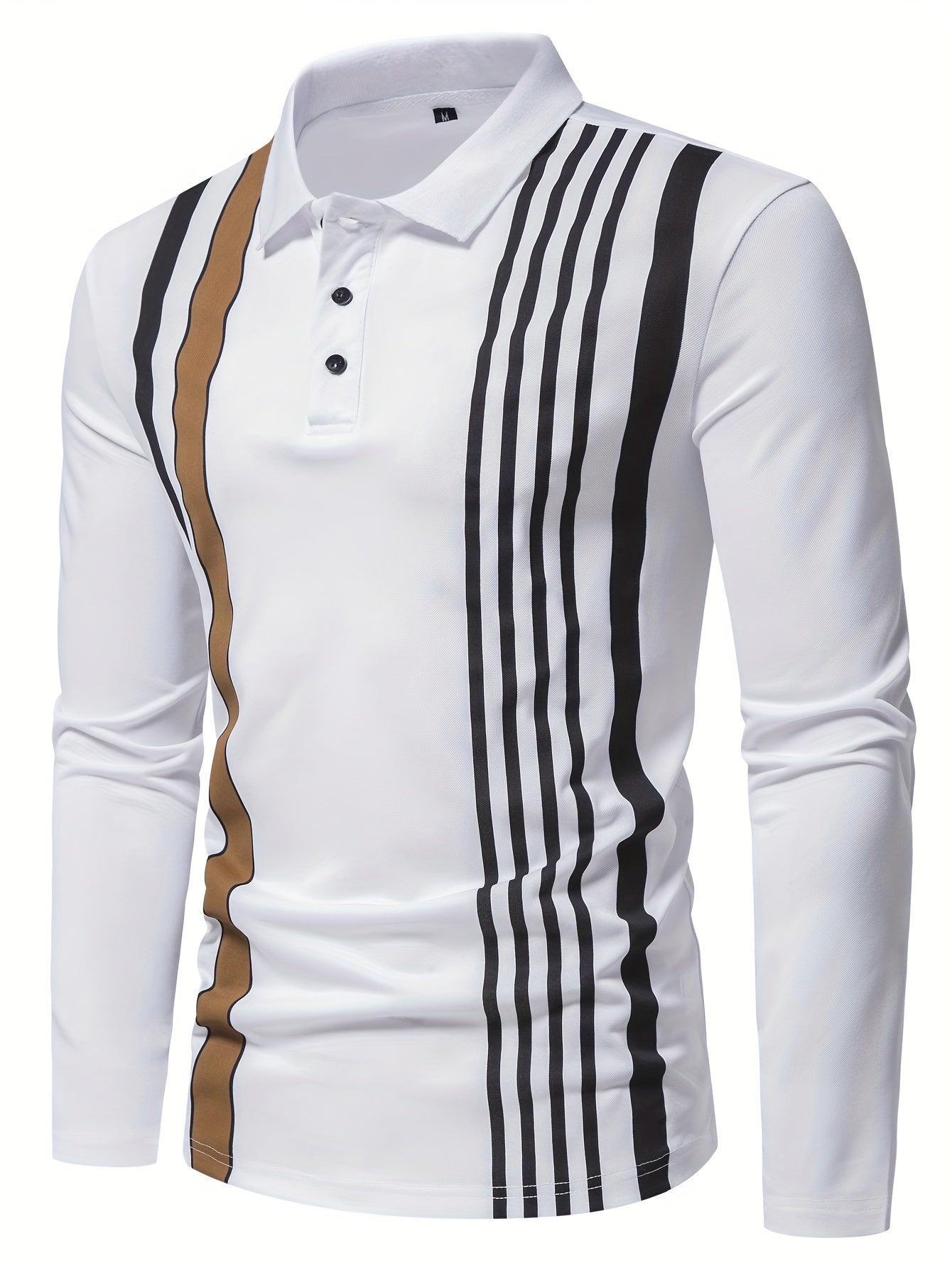 Classic Fit Striped Polo Shirt - Men's Long Sleeve Golf Shirt Wear