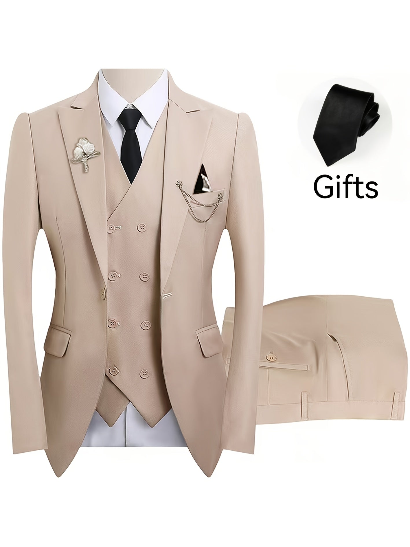 Men's 3-Piece Suit Set (Suit Jacket + Vest + Pants, with a Tie) Slim Fit Tailcoat